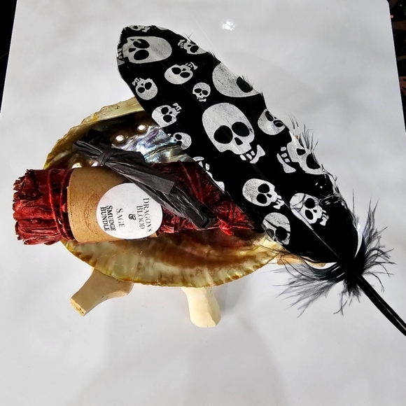 Dragon’s Blood Sage ✦ Tiger Shell ✦ Skull Feather ✦ Cleansing Smudge Set NWT - Picture 7 of 12